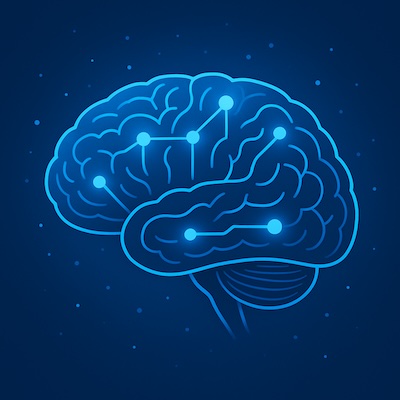 Il·lustració digital d’un cervell humà amb circuits blaus, simbolitzant la intel·ligència artificial