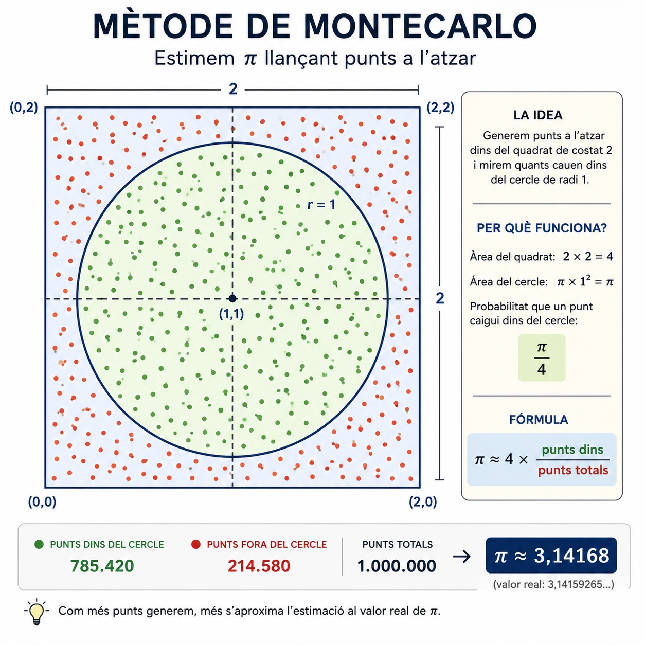 Calcul pi per el metode motecarlo