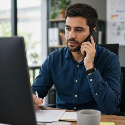 Un agent comercial parlant per telèfon
