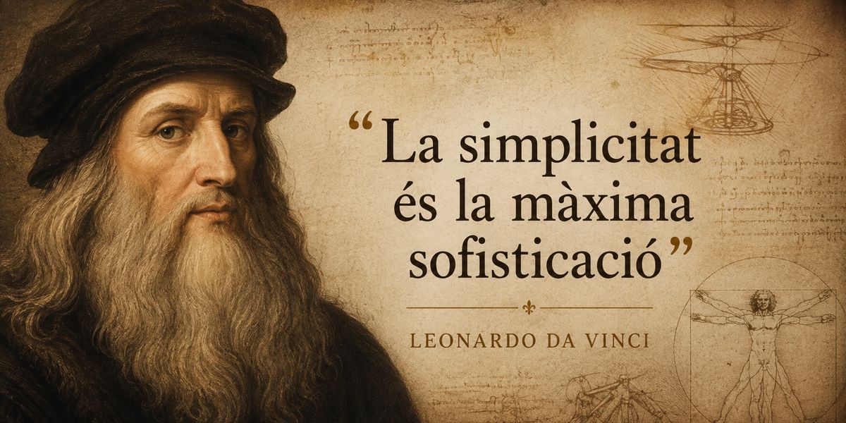Retrat de Leonardo da Vinci al costat de la frase