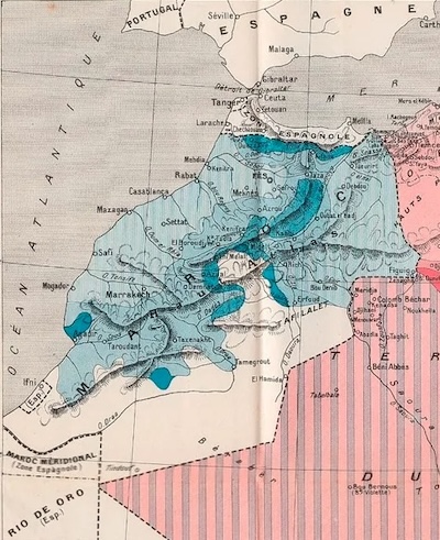 Mapa del Protectorat francès al Marroc amb referència a la guerra del Rif