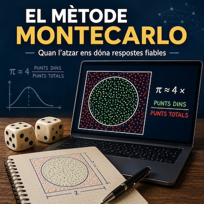 Il·lustració del mètode de Montecarlo amb un cercle inscrit en un quadrat i punts aleatoris per estimar el valor de π.