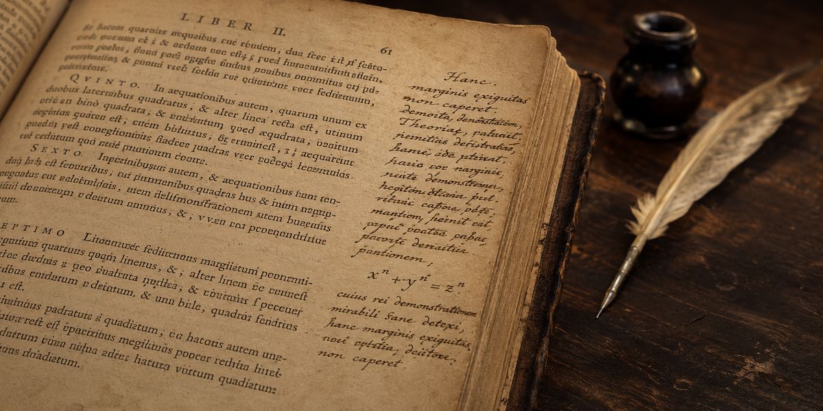 Recreació de la famosa nota de Pierre de Fermat escrita al marge d'un exemplar de l'Arithmetica de Diofant