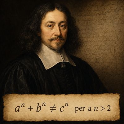 Retrat clàssic de Pierre de Fermat amb l’equació del seu últim teorema.