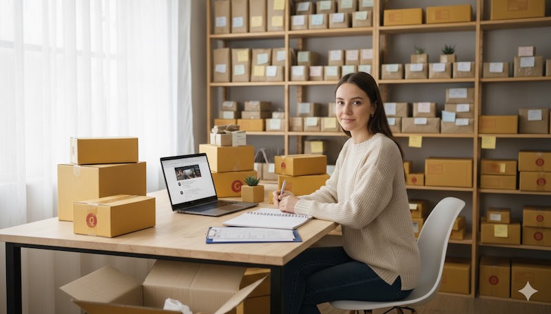 Noia en la seva oficina