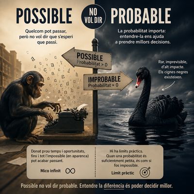 Il·lustració conceptual que representa la diferència entre un esdeveniment possible i un d'improbable.