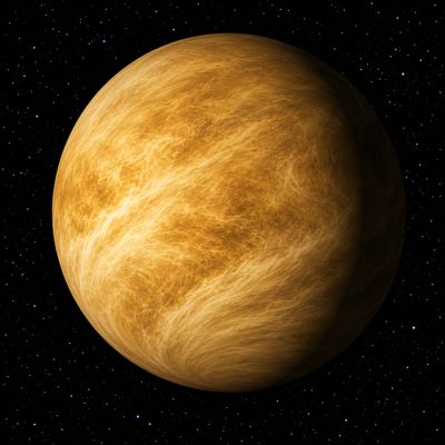 Planeta Venus amb tons groguencs i atmosfera espessa vist des de l'espai