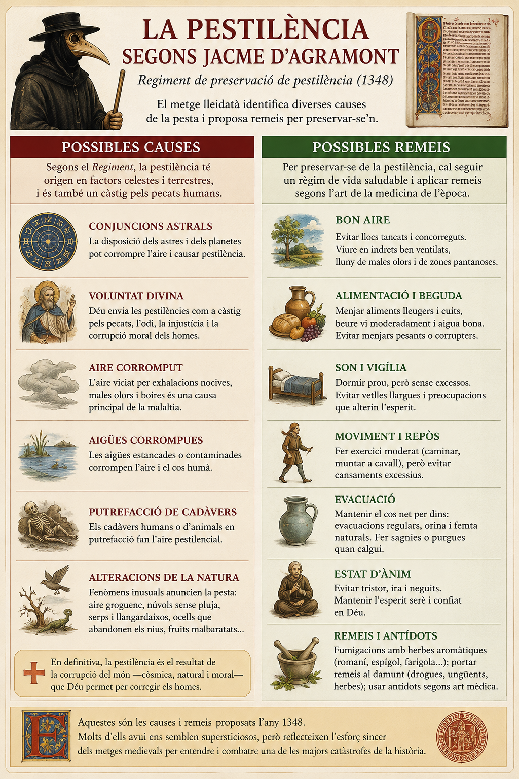 Infografia sobre les causes i els remeis medievals contra la pesta