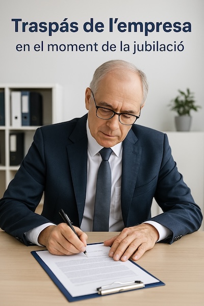 Empresari signant el traspàs de l’empresa en el moment de la jubilació